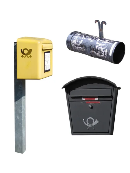 Set of 3 mailboxes with clipping paths — Stock Photo, Image