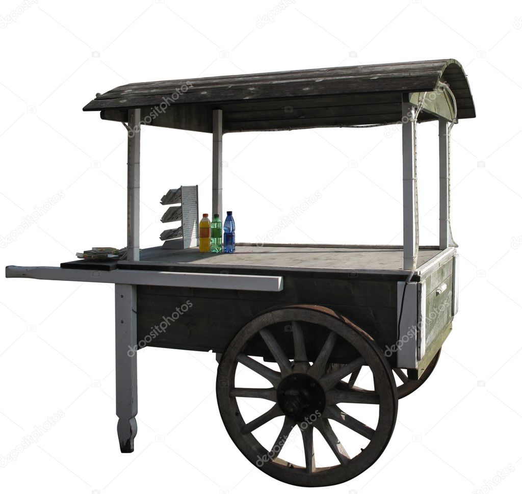 Street stall, vintage hawker food cart isolated and with clippin