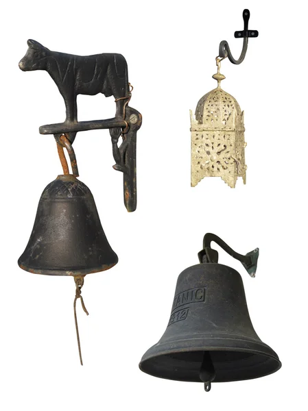 Set of 3 bells with clipping paths, isolated on white — Stock Photo, Image