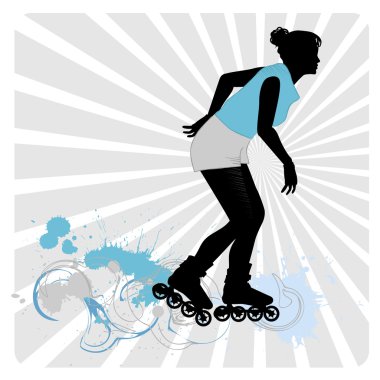 Vector drawing a girl on roller-skates clipart