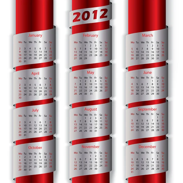 2012 календар з металевими стрічками — стоковий вектор