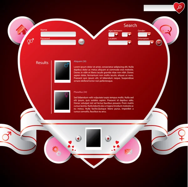 Κορδέλα τυλιγμένο καρδιά σχήμα ιστοσελίδα πρότυπο — Διανυσματικό Αρχείο