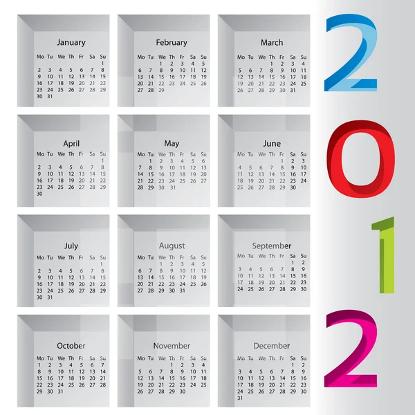 2012 calendar with months inside boxes — Stock Vector
