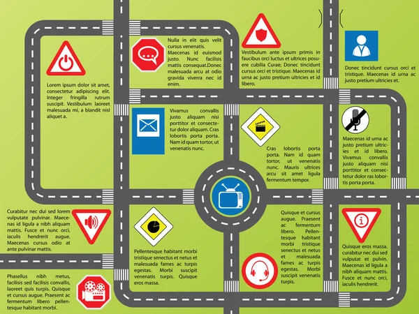 Info gráfico con carreteras y carteles con estilo — Vector de stock