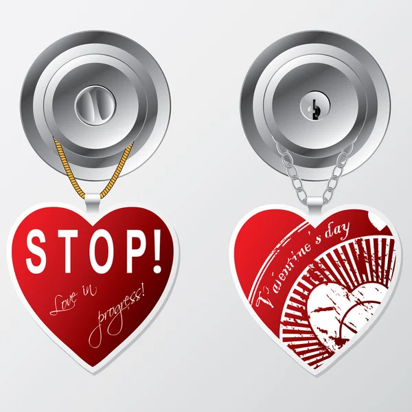Hearts hanging on door knob — Stock Vector