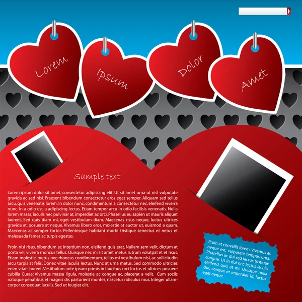 Design modello sito web con etichette cuore appeso — Vettoriale Stock