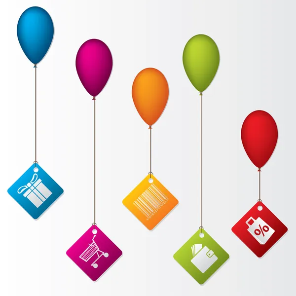 Etiketter hängande på ballonger — Stock vektor