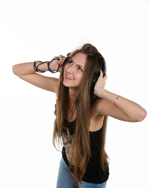 Meisje met koptelefoon — Stockfoto
