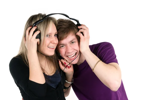 Pair listens music — Stock Photo, Image