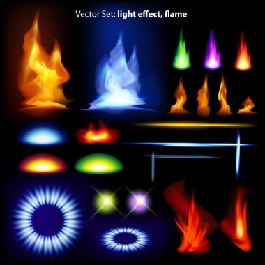 Vector set: light effect, flame clipart