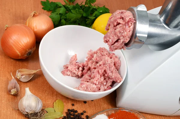 Meat grinder and forcemeat — Stock Photo, Image