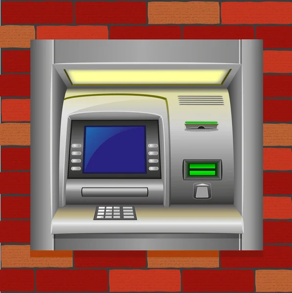 Geldautomat an einer Ziegelmauer — Stockvektor