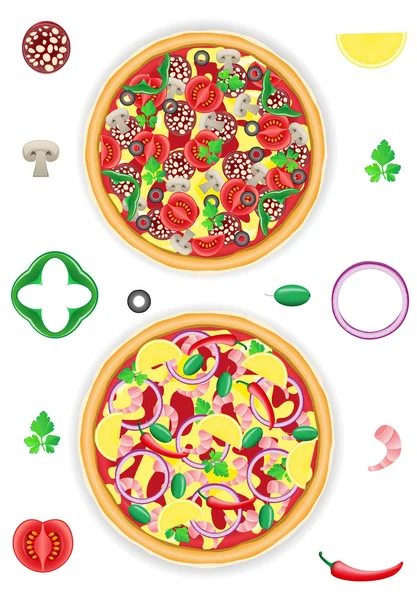 Pizza a součásti vektorové ilustrace — Stockový vektor