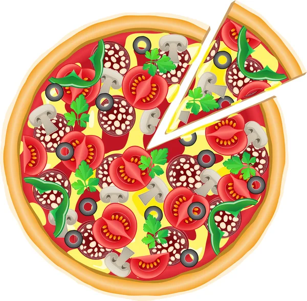 Pizza och cut piece vektor illustration — Stock vektor