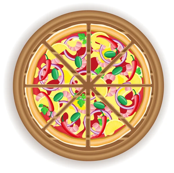 Pizza skära på en planka — Stock vektor