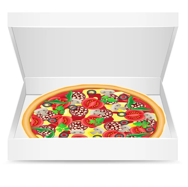 Pizza is in a cardboard box — Stock Vector