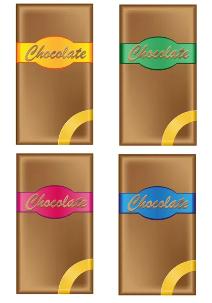 Schokolade in Verpackung mit farbigen Etiketten — Stockvektor