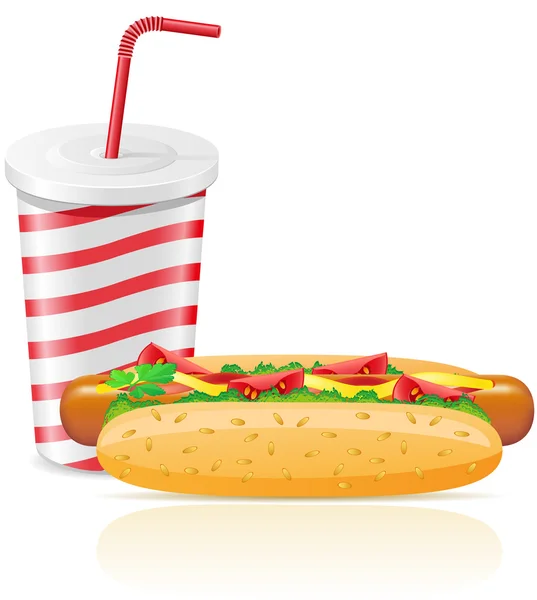Bicchiere di carta con soda e hot dog — Vettoriale Stock