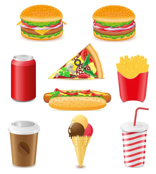 Symbole der Vektorillustration für Fast Food setzen — Stockvektor