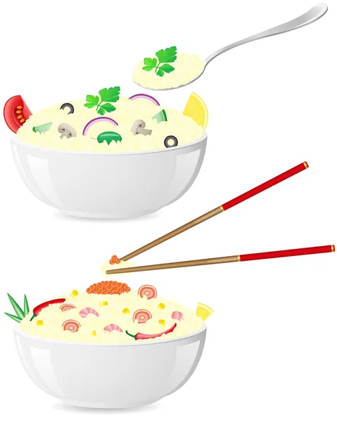 Italiaanse en Aziatische rijst met groenten vectorillustratie — Stockvector