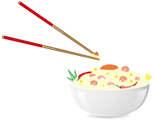 Азиатский рис с векторной иллюстрацией морепродуктов — стоковый вектор