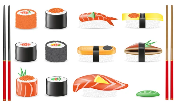 Sushi set ikony vektorové ilustrace — Stockový vektor