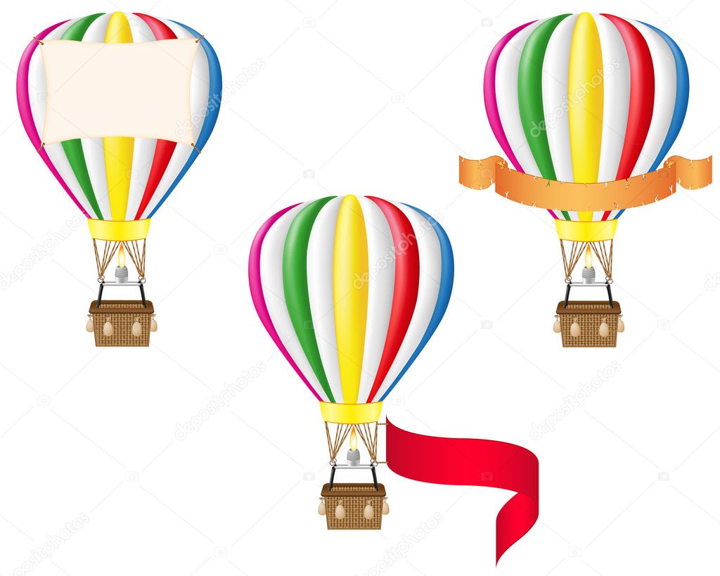 Hot air balloon and blank banner vector illustration