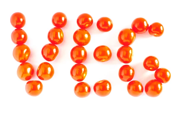 The word "VEG" made of cherry tomatoes — Stock Photo, Image