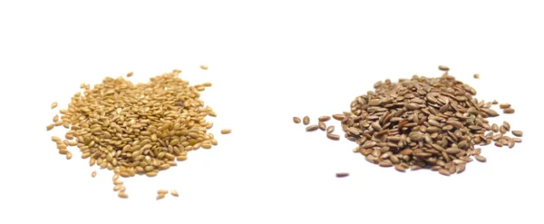 Set di semi di lino: semi dorati e marroni . — Foto Stock