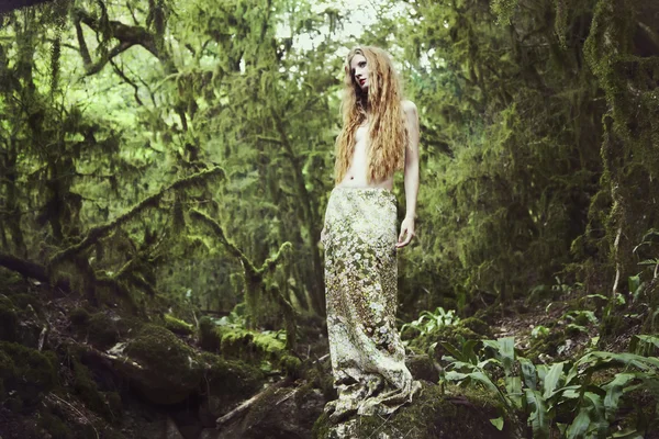 Porträtt av romantiska kvinnan i fairy forest — Stockfoto