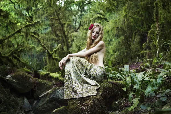 在童话森林里的浪漫女人肖像 — 图库照片