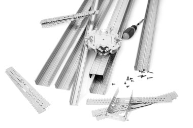 Components and fixture for installation of gypsum panels clipart