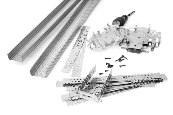 Many components for installation of gypsum panels — Stock Photo, Image
