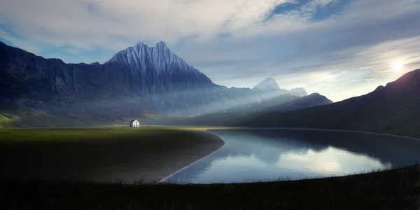 Casa solitaria al lago — Foto Stock