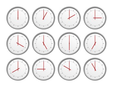 12 clocks clipart