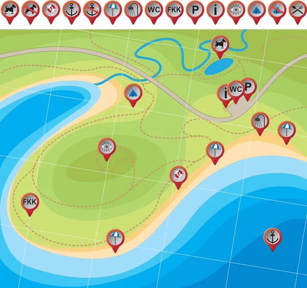 ビーチの地図 — ストックベクタ