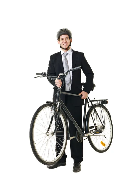 Adam bisiklet ile ve miğferli — Stok fotoğraf