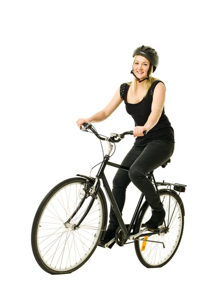 Femme sur un vélo — Photo