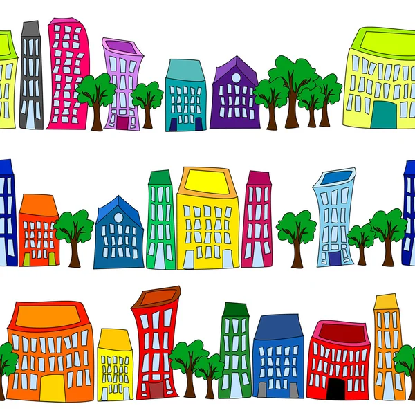 stock vector Seamless colorful cityscape borders