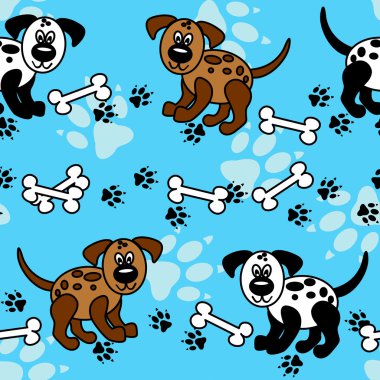 Seamless dogs and bones borders over blue clipart