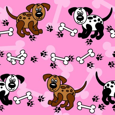 Seamless dogs and bones borders over pink clipart