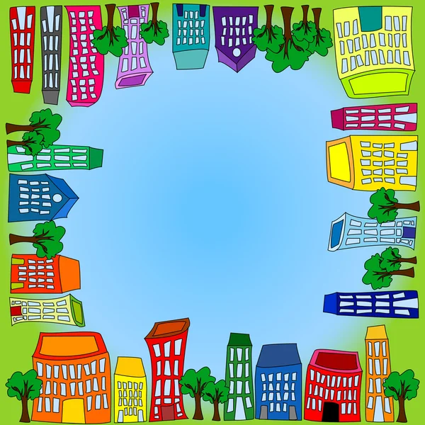 Cityscape telha quadrada com grama e céu — Vetor de Stock