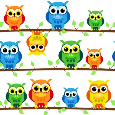 Seamless owls on tree branch clipart