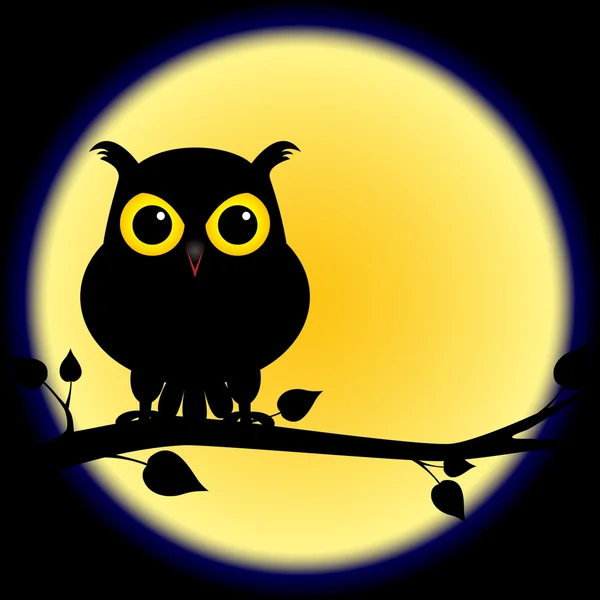 Silhouette of owl on branch with full moon — Stock Vector