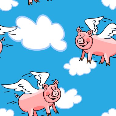 Seamless flying pig pattern clipart
