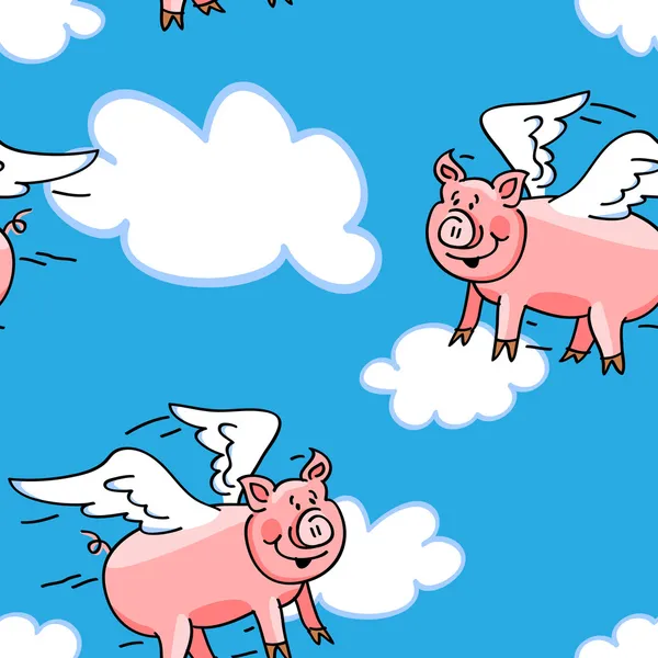 空飛ぶ豚のシームレスなパターン — ストックベクタ