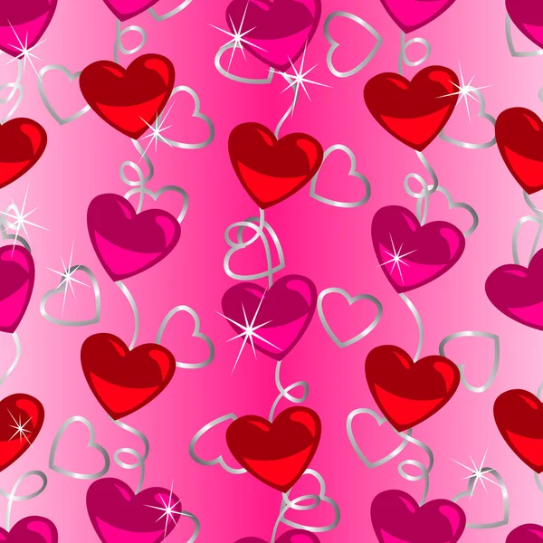 Άνευ ραφής καρδιά σχήμα μοτίβο με ασημένια κορδέλα — Φωτογραφία Αρχείου