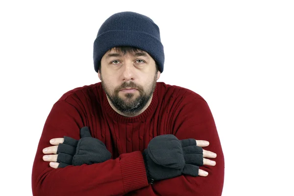 Sad man with hat and gloves — Stock Photo, Image