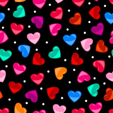 Seamless colorful heart shape pattern over black clipart