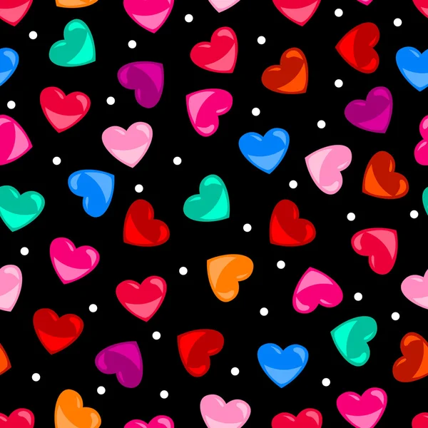 Seamless colorful heart shape pattern over black — Stock Vector